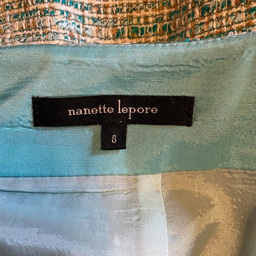 Nanette Lepore Tweed Skirt, Teal/Cream 8 - Picture 5 of 7